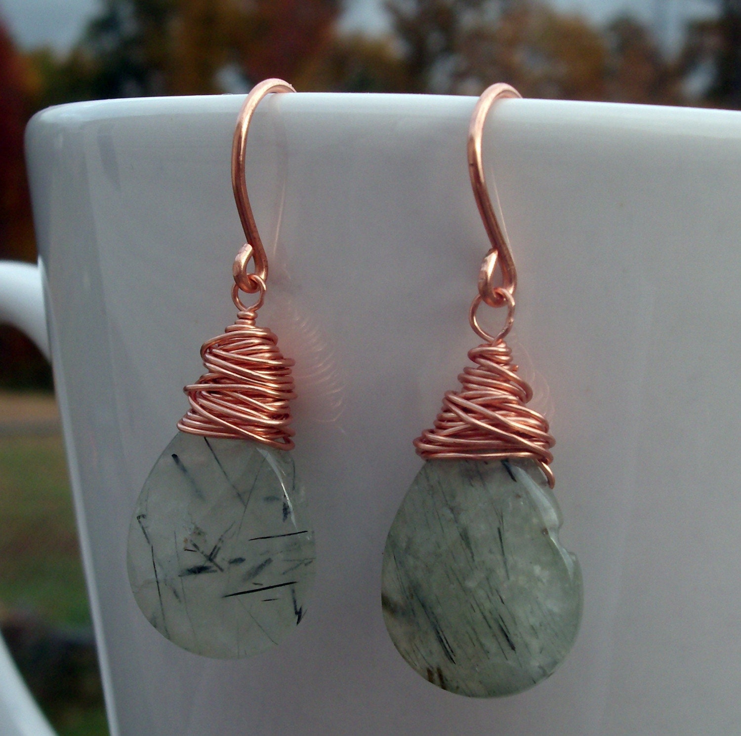 Green Quartz and Copper Earrings
