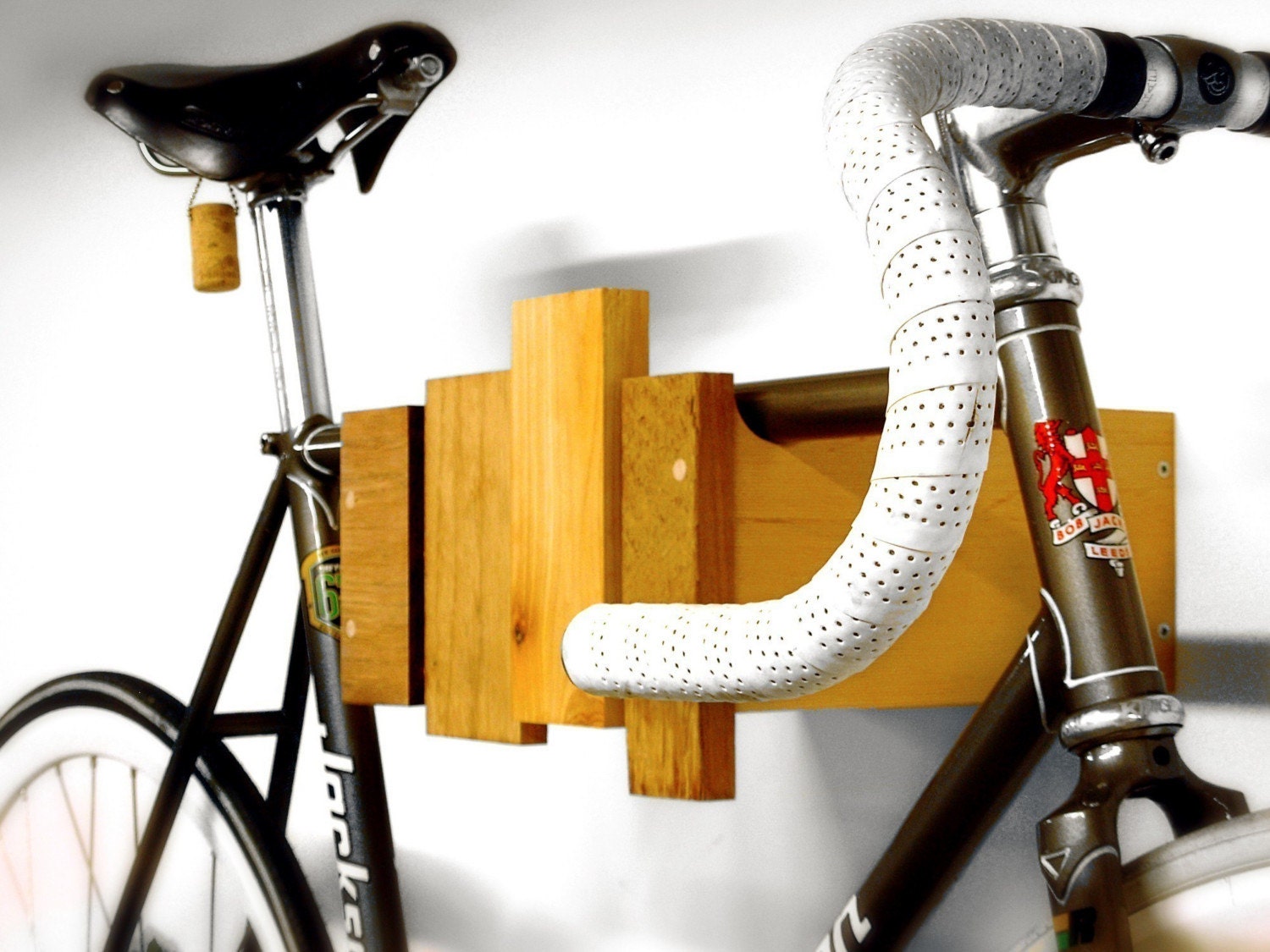 wall mounted bike rack - reclaimed wood