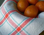 HAITI RELIEF - Signs of spring - handwoven tea towel with robins egg blue and crocus orange accents