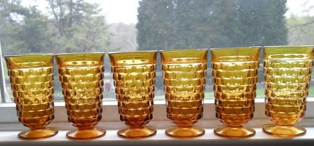 Set of 6 Fostoria American Amber Water Glasses/Tumblers