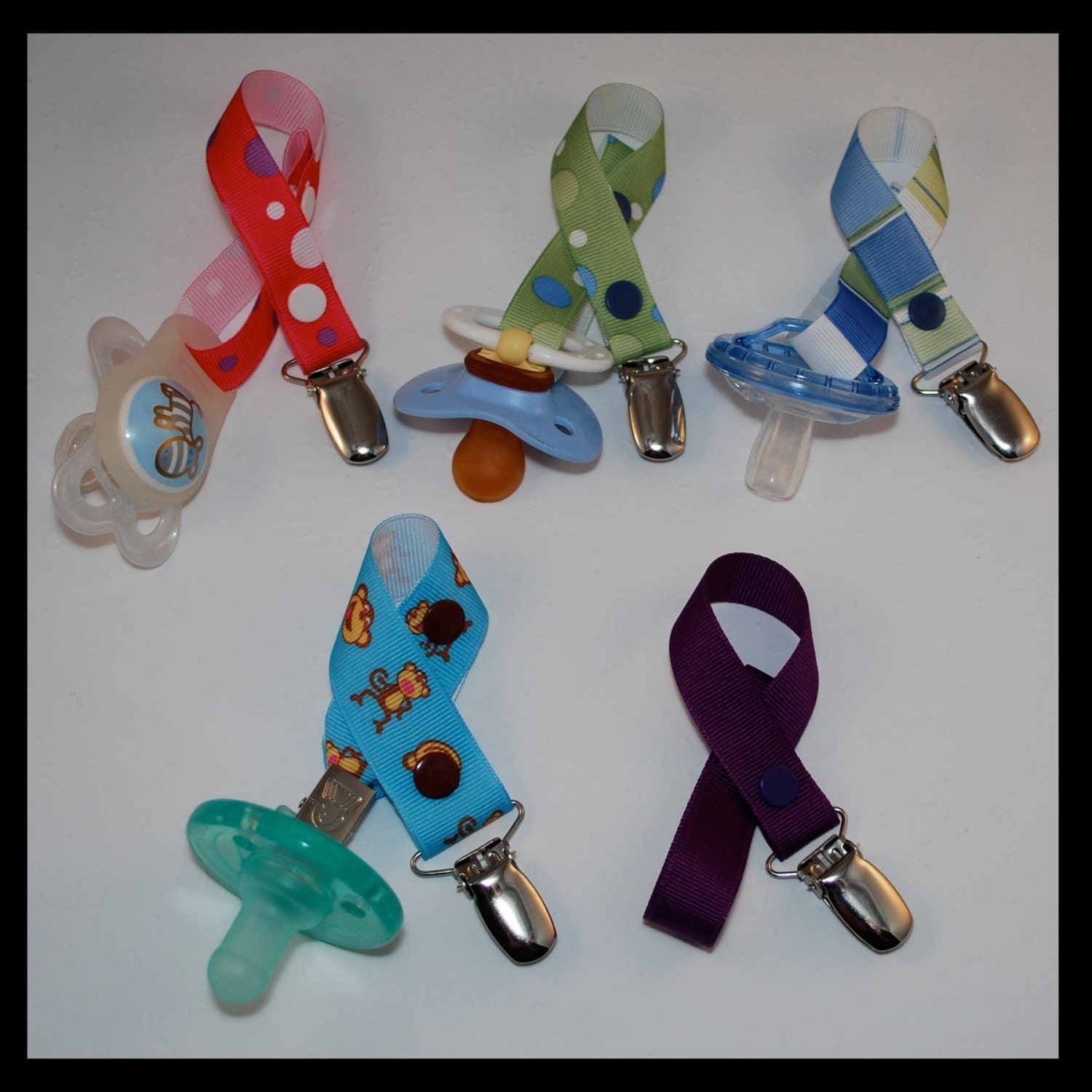Lot of Five (5) Pacifier Clips Binky Holders NUK MAM Soothie Gumdrop Avent and More