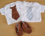 Brown corduroy and blue striped onesies with matching shoes set