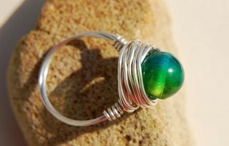 Tri- Colored Glass Wire Wrap Ring