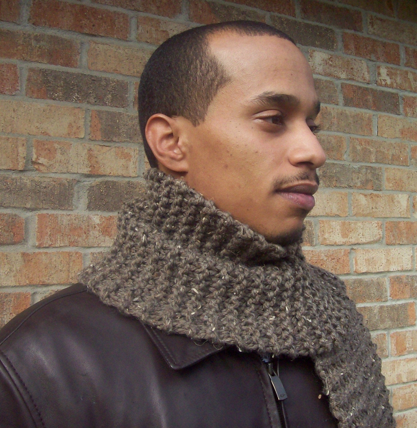 Ready to Ship-Brown/Oatmeal Colored Manly Thick Scarf-International Shipping Available