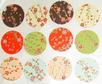 Plum Blossoms Chiyogami Seals Stickers - Set of 12