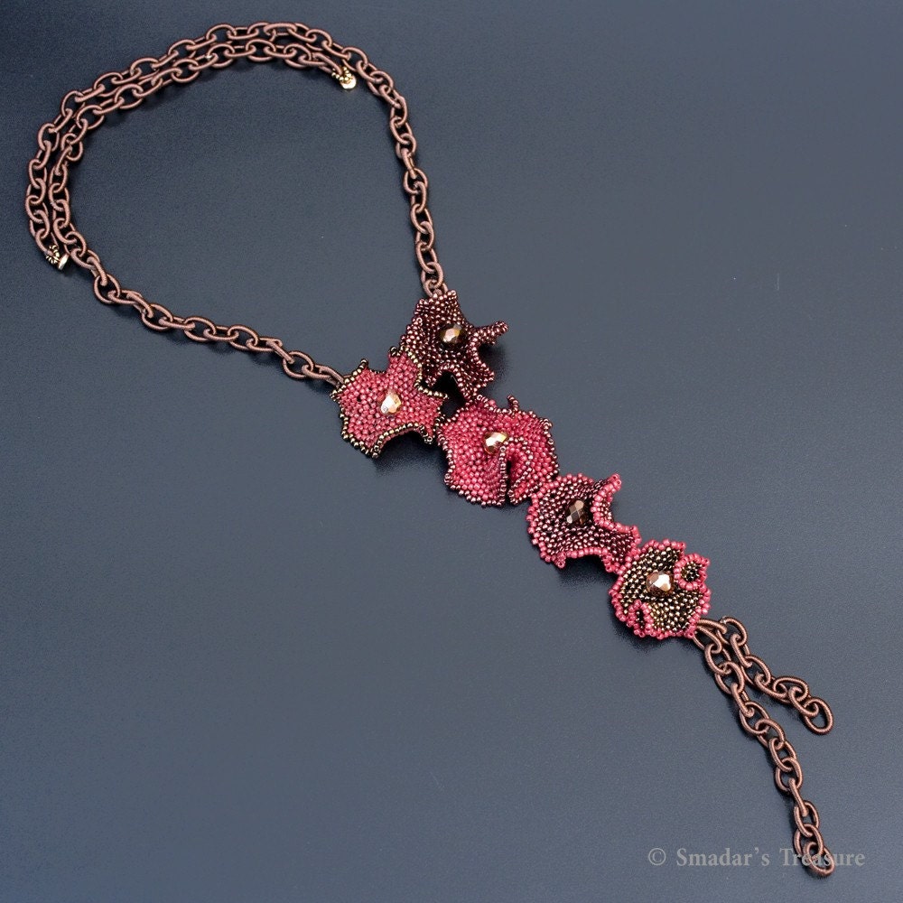 Flower Necklace in Browns and Red
