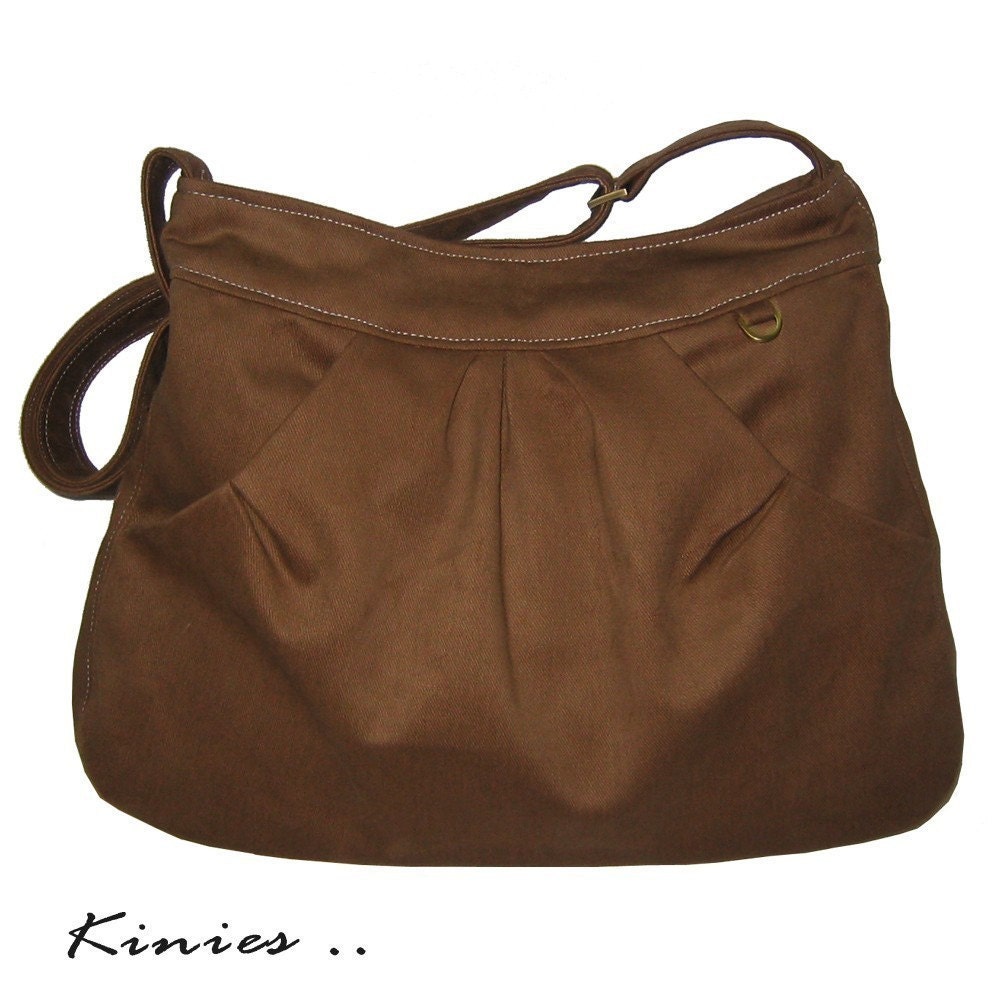 Pleated Hoodie Market Bag in Brown by Kinies on Etsy