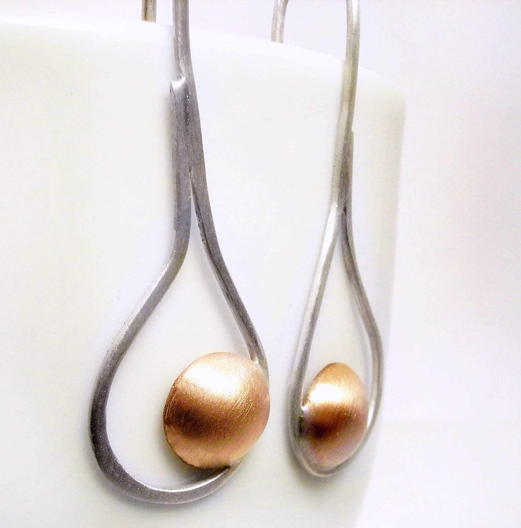 Line and Point Earrings  Sterling silver and copper by aforfebre