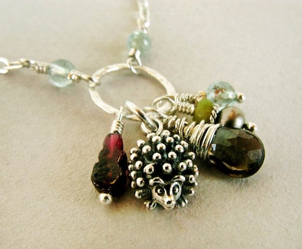 HEDGIE - mixed gemstone and sterling silver charm necklace