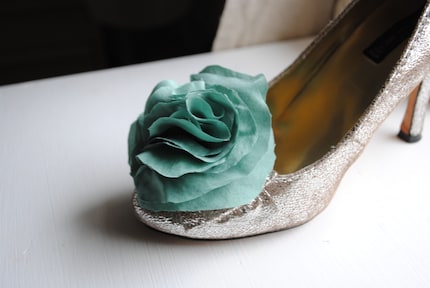 B. Poetic Silk Shoe Clips in Dark Mint Green