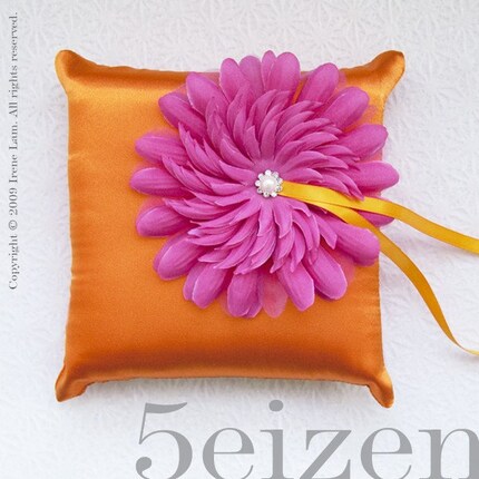 Nicole Series III - Pink Bloom and Orange Ring Pillow with Rhinestones - 6inch