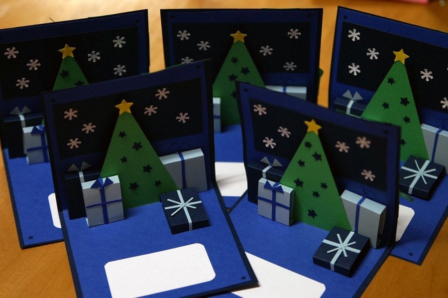 5 Pack - Blue Christmas Holidays Pop up Cards