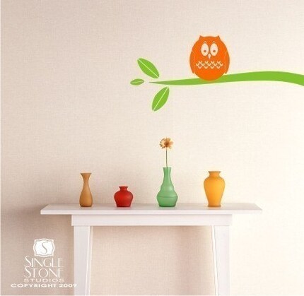 Owl on Branch (2 Colors) - Vinyl Wall Decal Sticker Art
