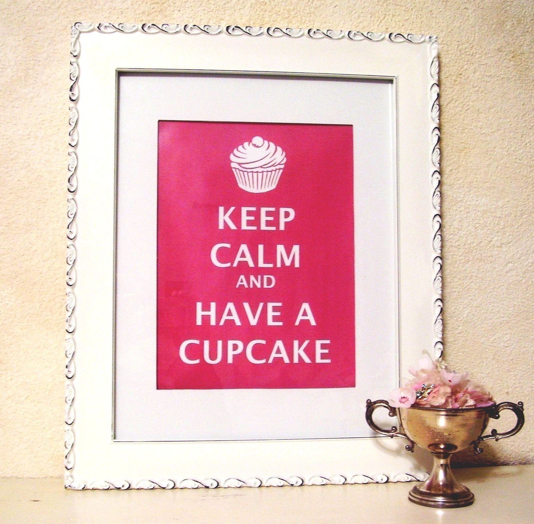 KEEP CALM AND HAVE A CUPCAKE ready to frame matted PRINT fits 11x 14 frame vintage RED