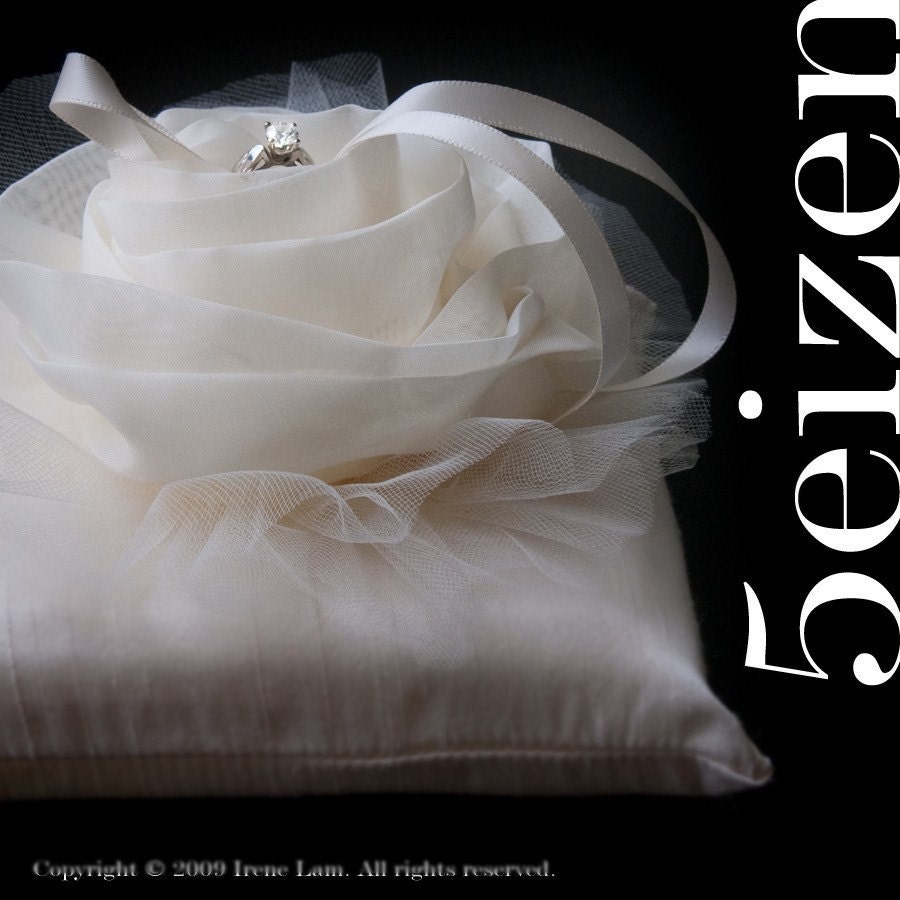 Juliani Series - Ivory Bloom and Dupioni Silk Ring Pillow 6inch