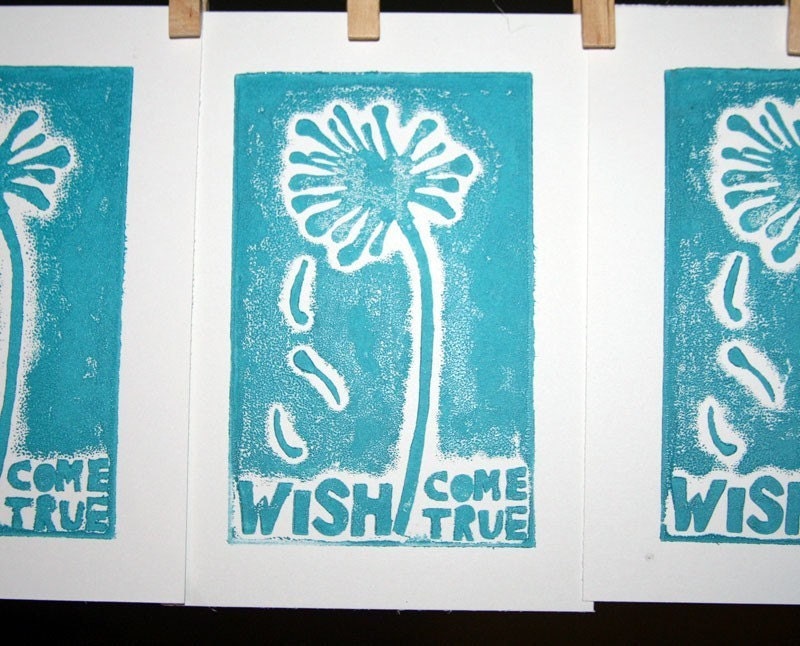 turquoise dandelion wish print from lulubugjewelry raw art letterpress