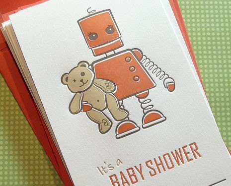 ROBOT TEDDY Set of 10 Baby Shower Invitations