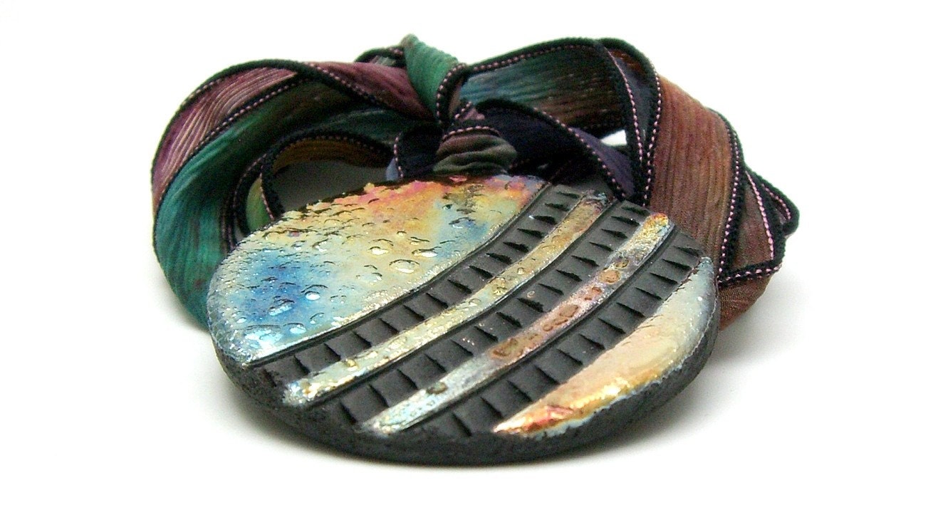 Wheels in Motion Raku Pendant Raku Ceramic Jewelry Handmade by MAKUstudio