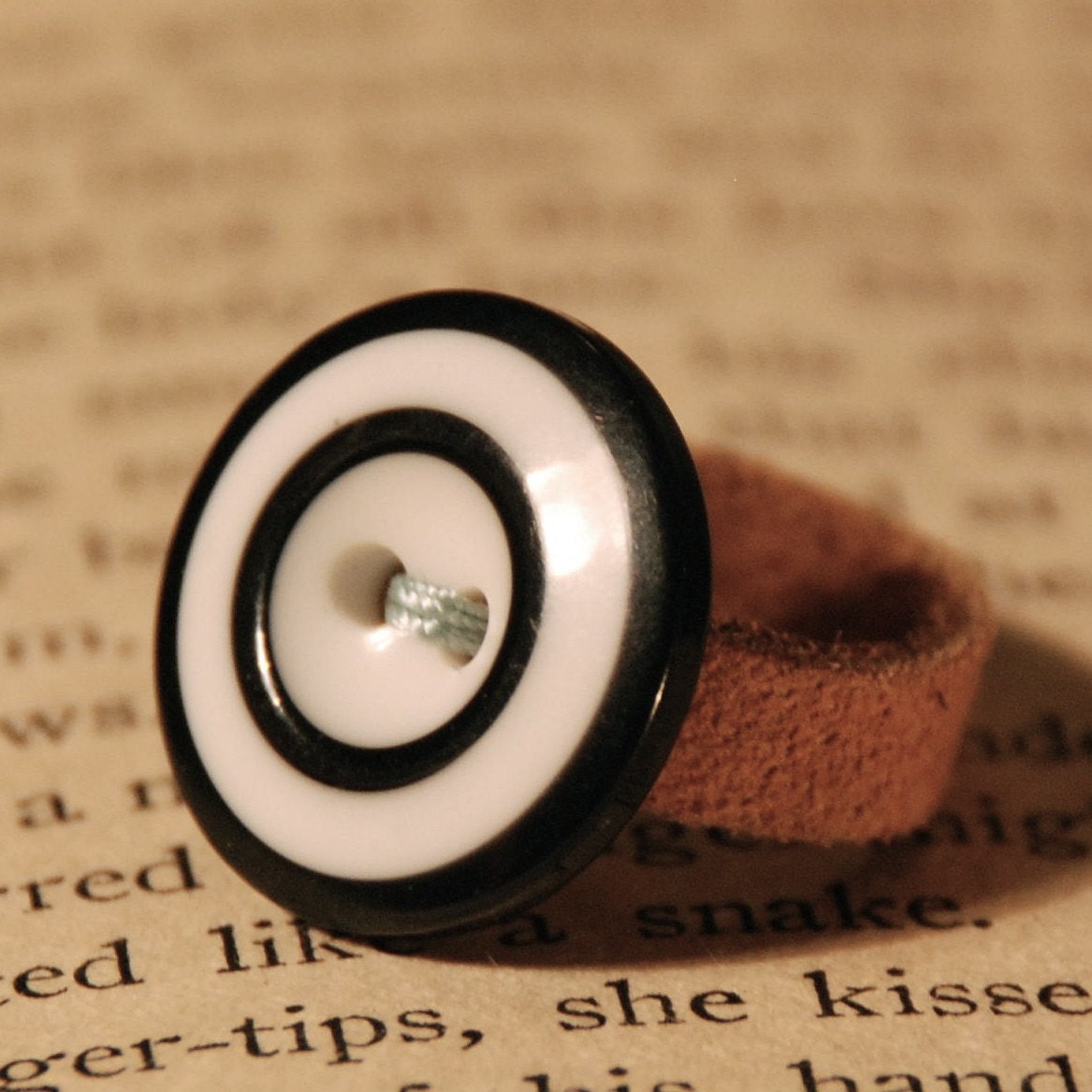 Vintage Stripe Button Ring