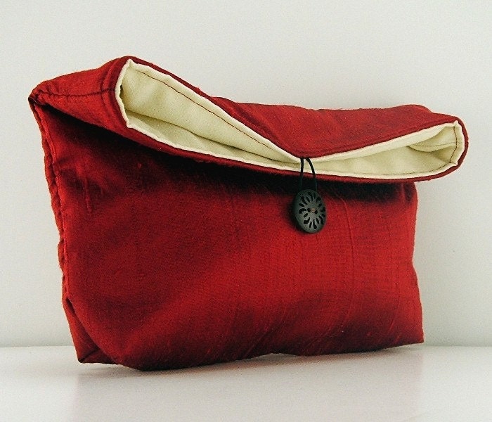 Fold-over Clutch Purse in Deep Red Silk