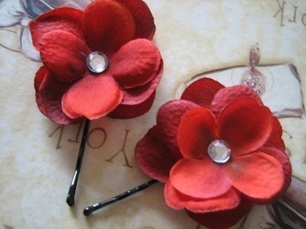 Red Beauty Flower Bobbie Pins