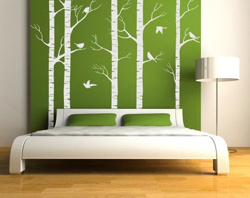 NEW DESIGN Wall Art Home Decors Murals Vinyl Decals Stickers---Birch Forest (78in.Height) ----with 6 complimentary Forest birds decals