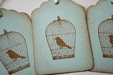 Vintage Bird in a Bird Cage Gift Tags