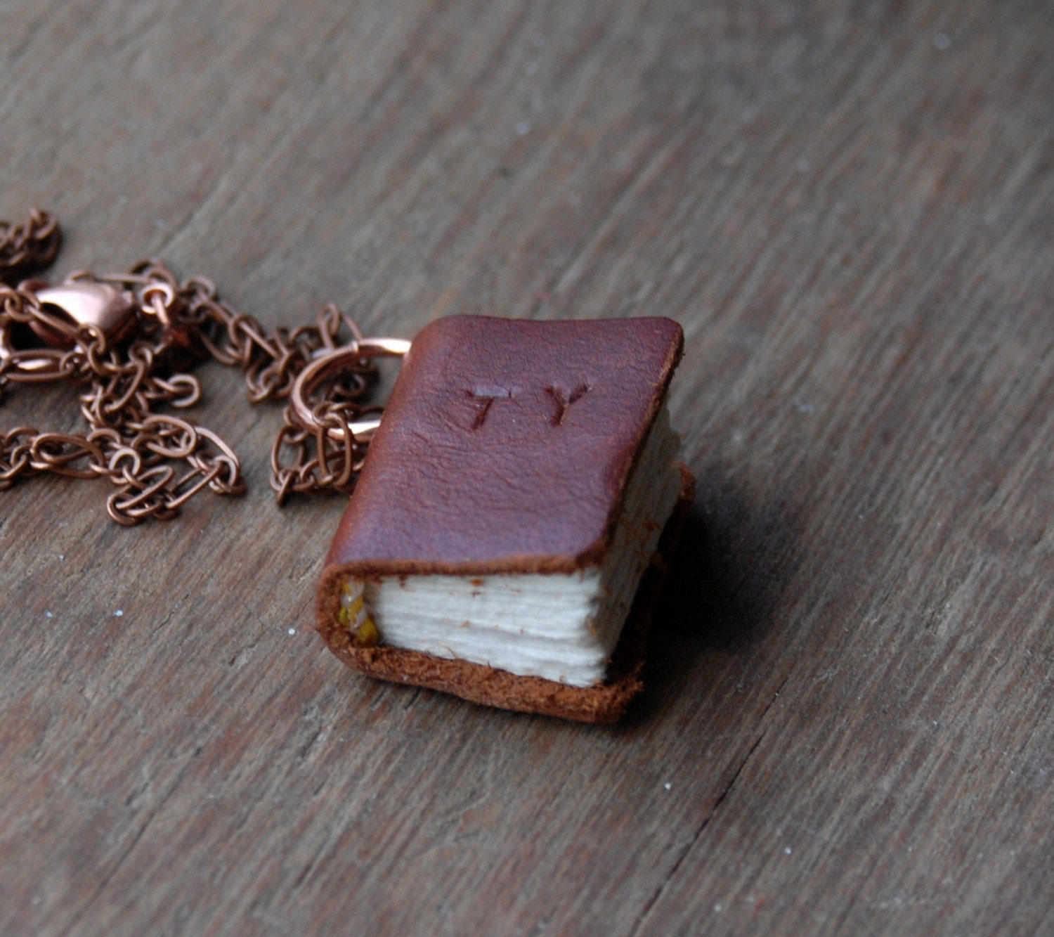 Medium Personalised word scrap leather journal necklace