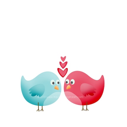 CLIP ART - Valentine love birds Blue and Red  PNG (Set 1)