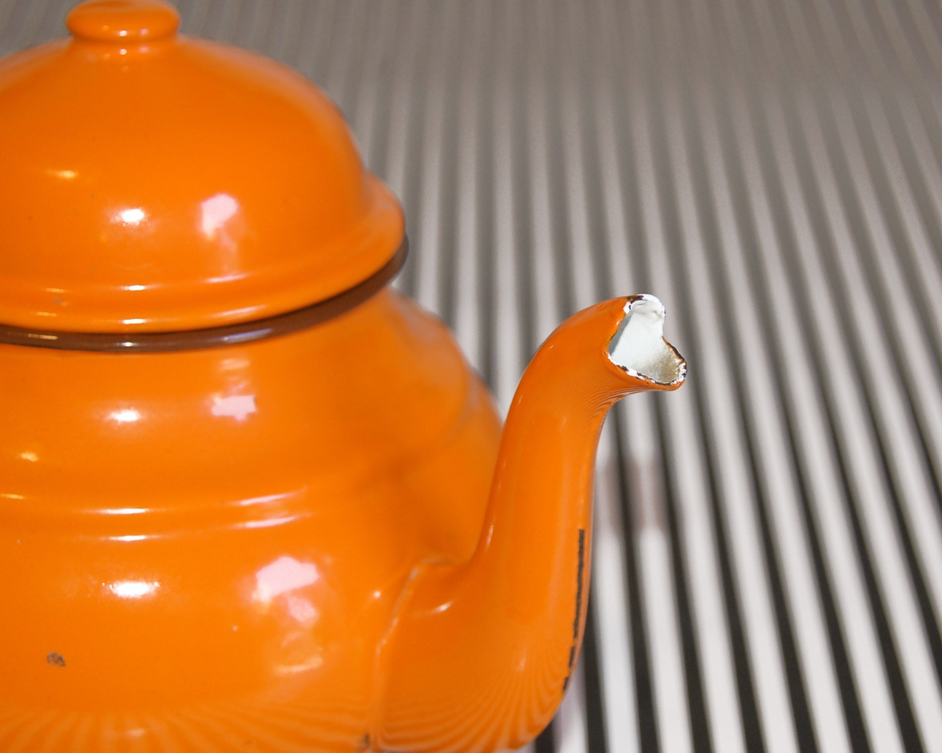 Vintage PUMPKIN enamel teapot and kettle