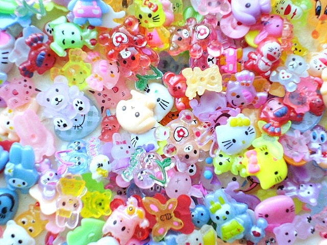 Cute Japanese Cabochons 200 BIG Set Mix SPECIAL PACK C Hello Kitty And More