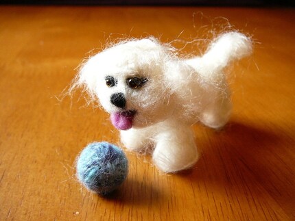 needle felted puppy with ball