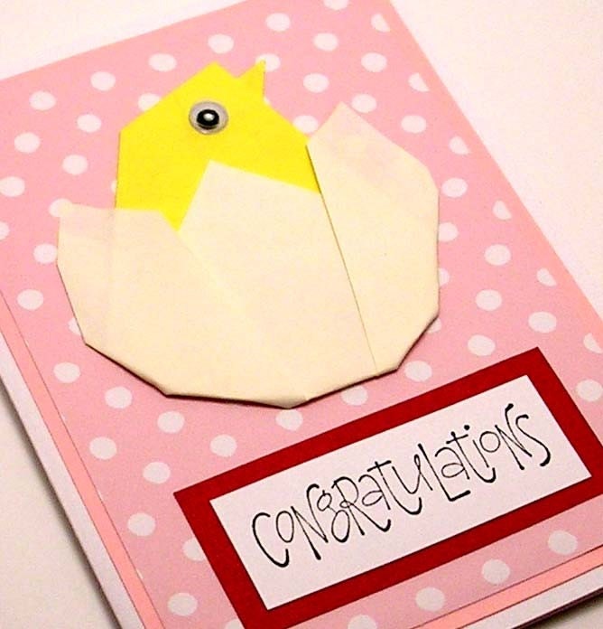 Origami Congrats on New Baby card (pink)