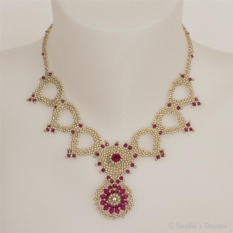 Set of Silver and Fuchsia Necklace and Earrings