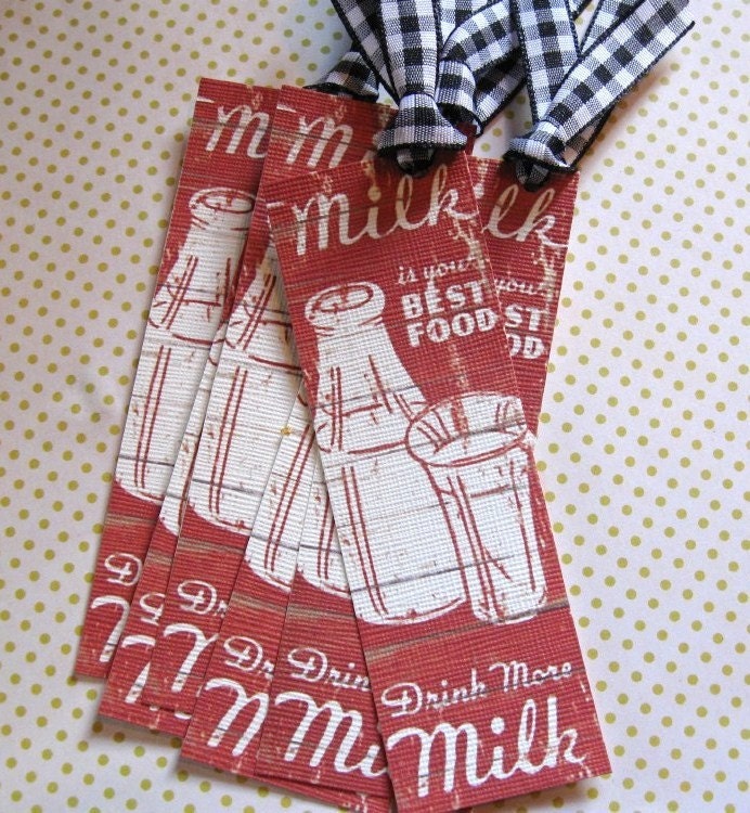 Set of 6..Drink More MILK..Vintage..Journal...Note...Cards..Shabby Chic..Hang Tag.....Birthday...