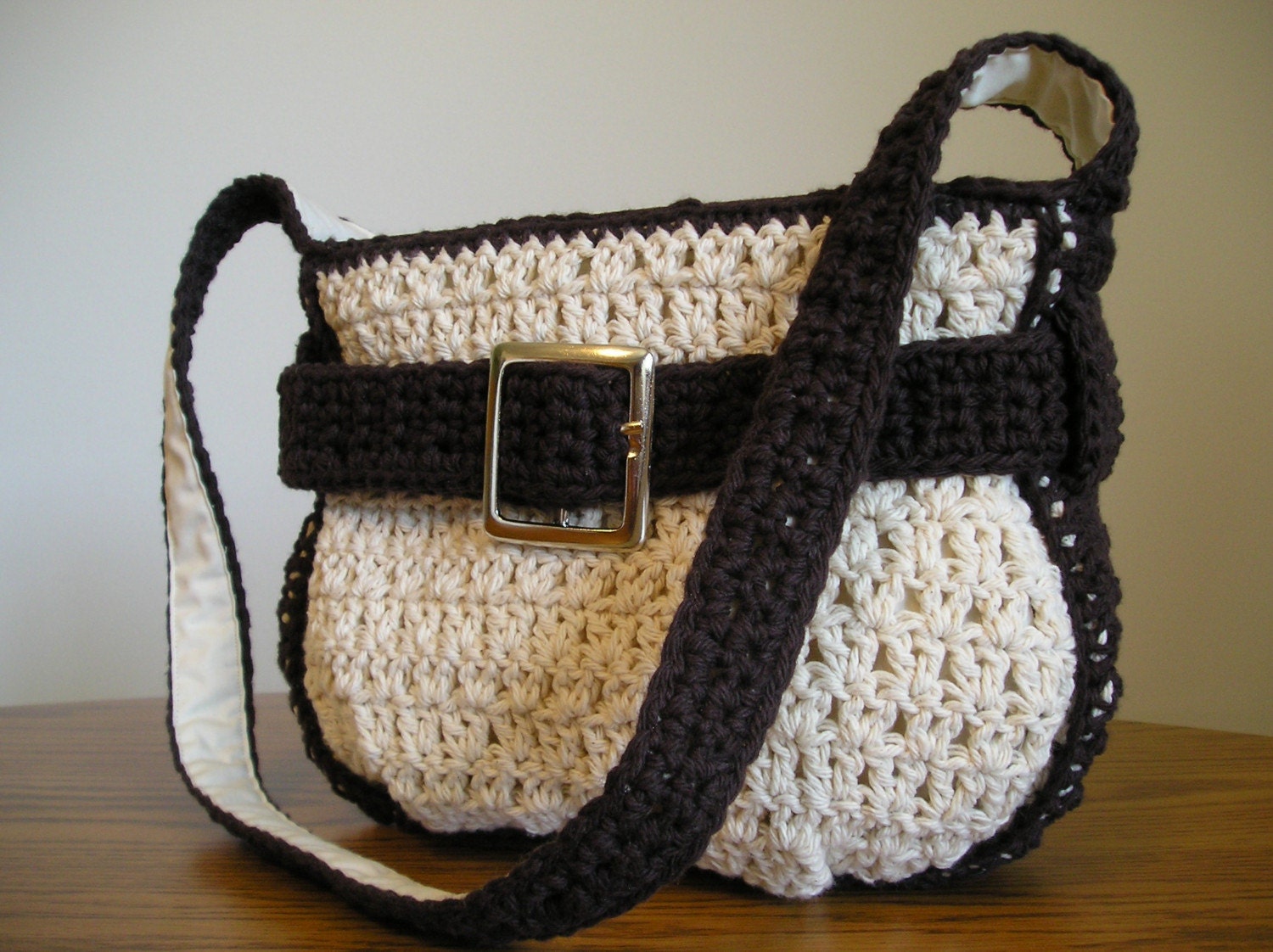Espresso and cream belted pleated bag