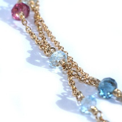 Olivia III Necklace ... Sky Blue and London Blue Topaz, Rhodolite Garnet