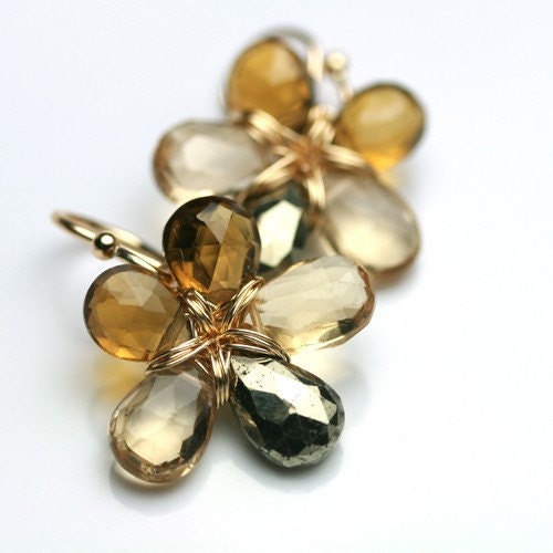 All That Glitters Earrings in Pyrite, Champagne Citrine and Whiskey Quartz