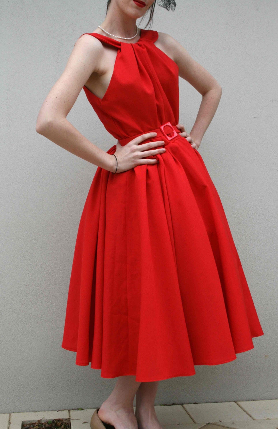 GORGEOUS handmade 1950s style RED BOMBSHELL DRESS