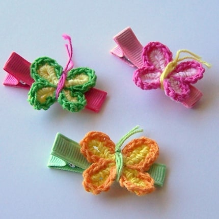 Set of 5 Clippies You Choose Crocheted Flower and Butterfly Designs FREE SHIPPING ON ALL ADDITIONAL ITEMS