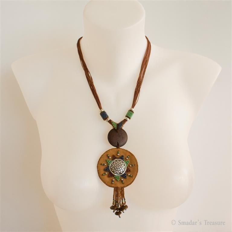 Ethnic Necklace with Embroidered Pendant