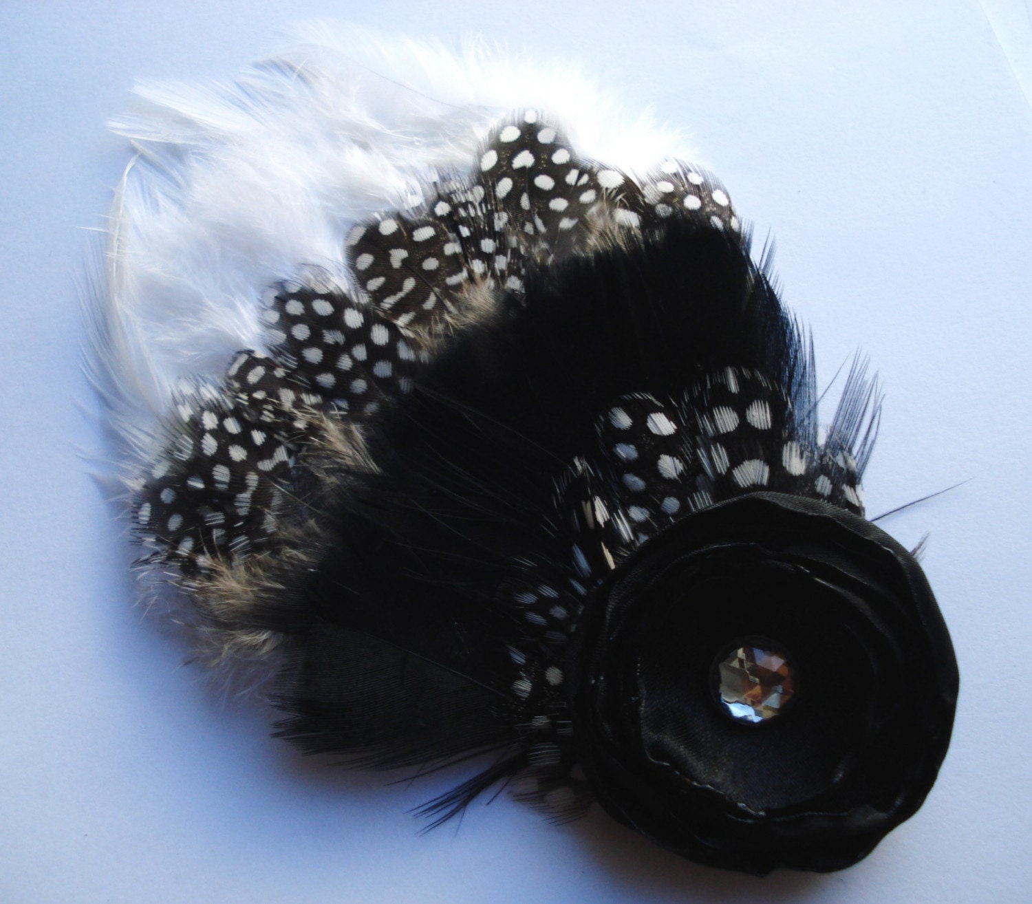 Chic Black and White Feather Hair Clip