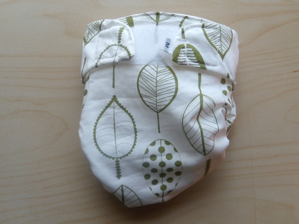 Cloth Diaper cover-Organic  Green leaves- Cotton/Bamboo- medium