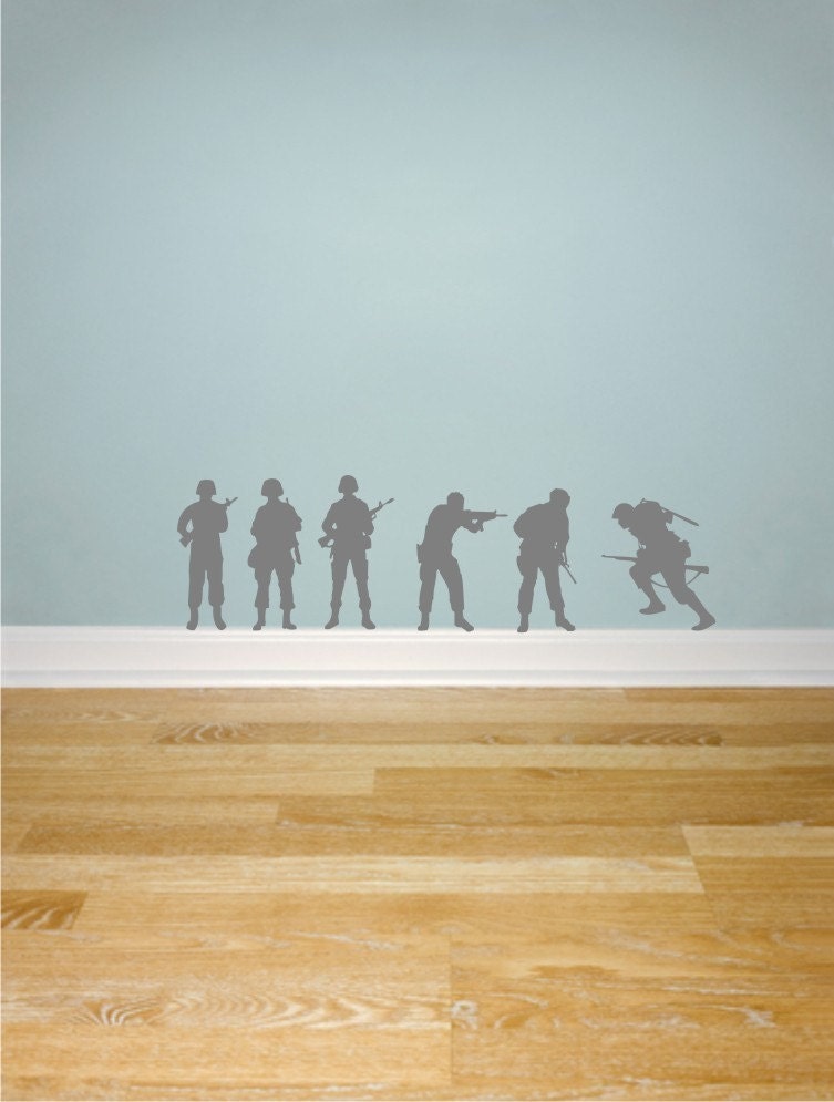 Army Soldiers silhouettes vinyl wall decals Set of 6 soldiers