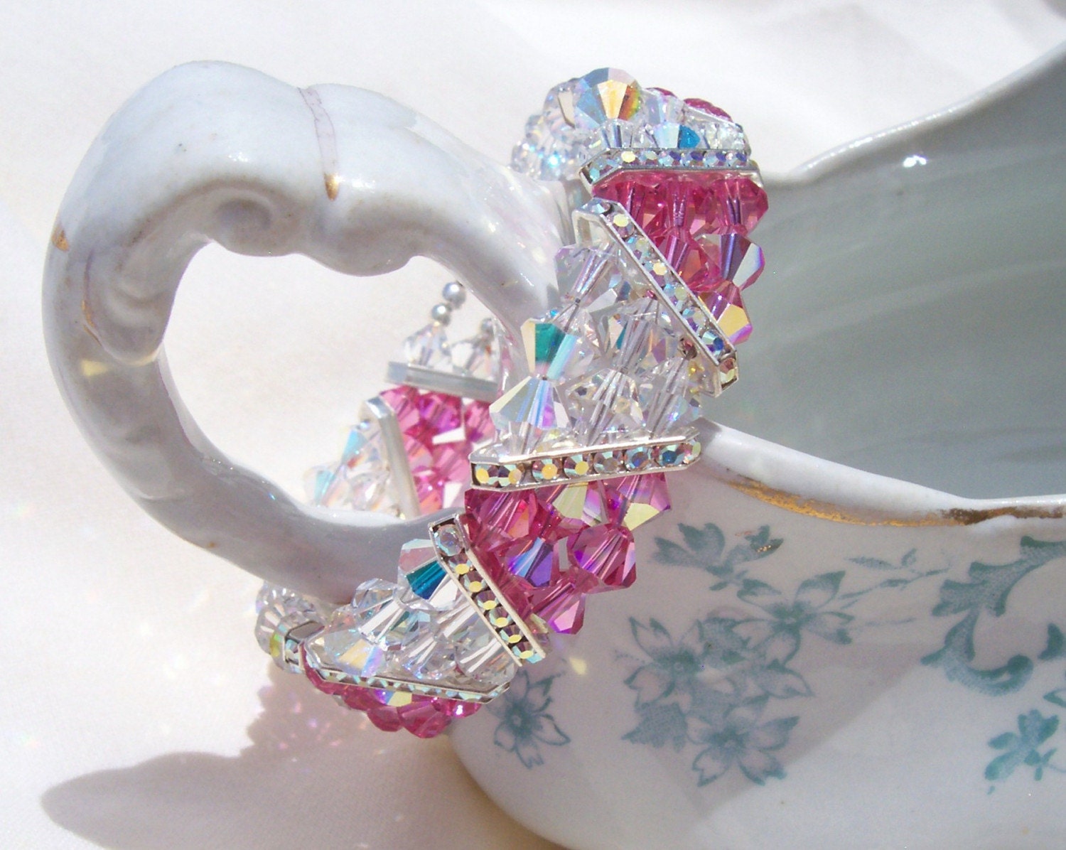 Swarovski Crystal Pink and Crystal 3 Strand Triangle Beauty - free shipping - Bare Moose