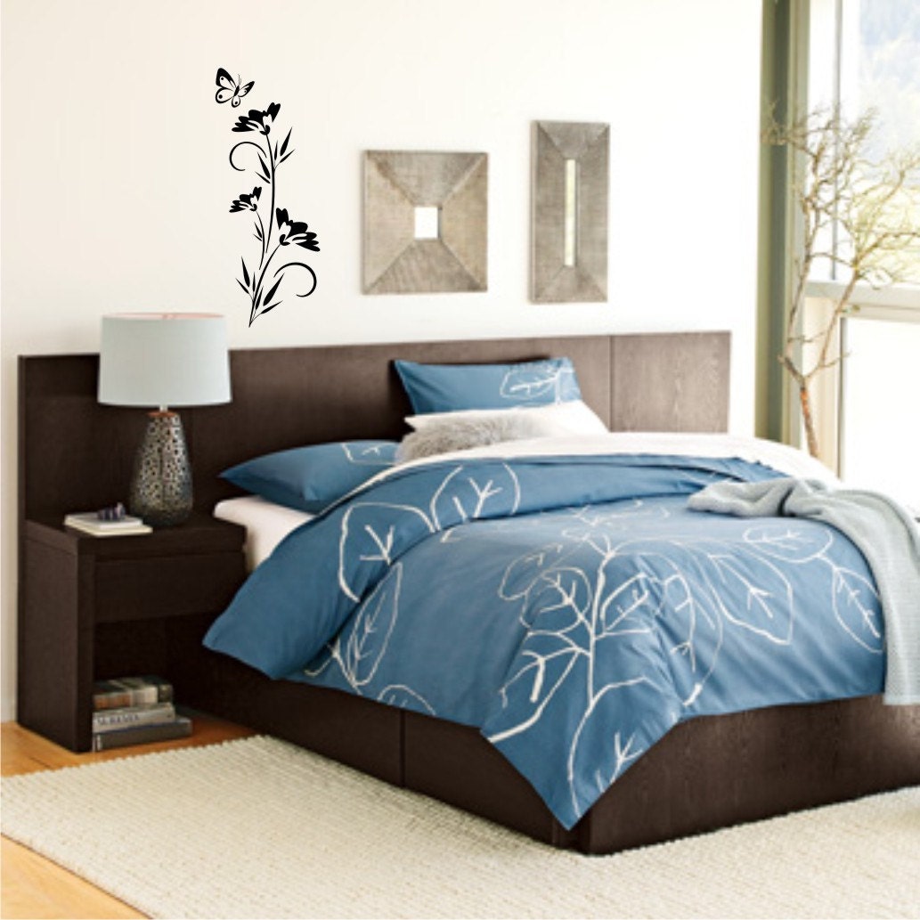 Flower Stem with butterfly vinyl wall decal