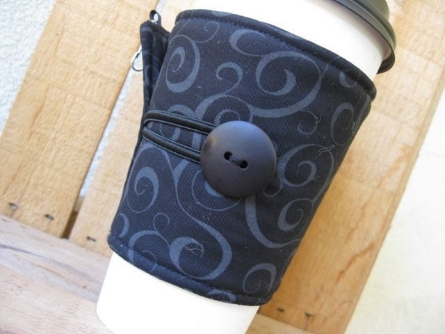 Adjustable Coffee Cozy - Black Swirls