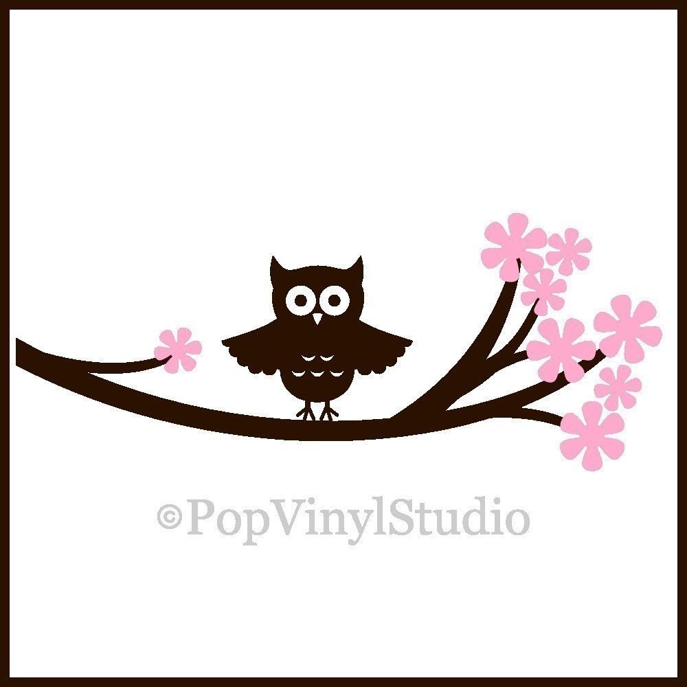Adorable Owl Blossom Branch Swanky Design Decal Surface Graphic You Choose Color FREE US SHIPPING