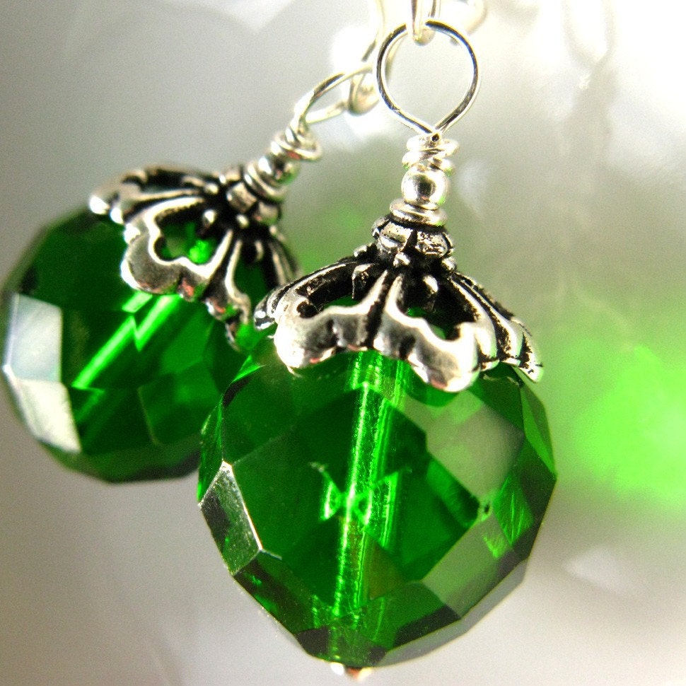 Deep, Bright Green Christmas Ornament Earrings
