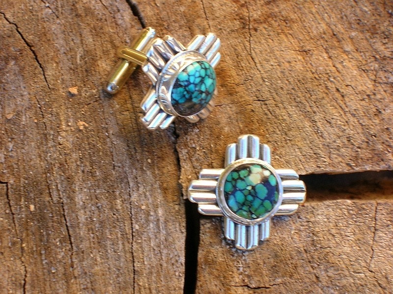 New Mexico  Zia Symbol and Turquoise Cuff Links